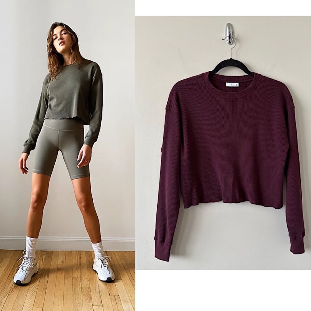 Aritzia-Tna Auburn Waffle Burgundy Longsleeve